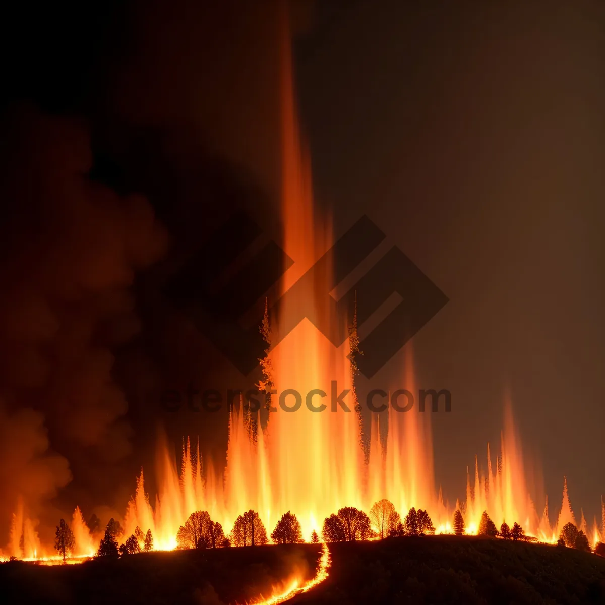 Picture of Fiery Blaze: Burning Flames Illuminate Warm Fireplace
