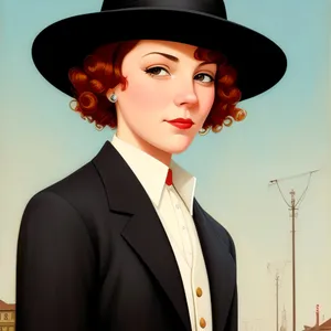 Successful Businesswoman in Black Suit and Hat