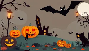 Spooky Halloween Night with Moon and Bat Silhouettes