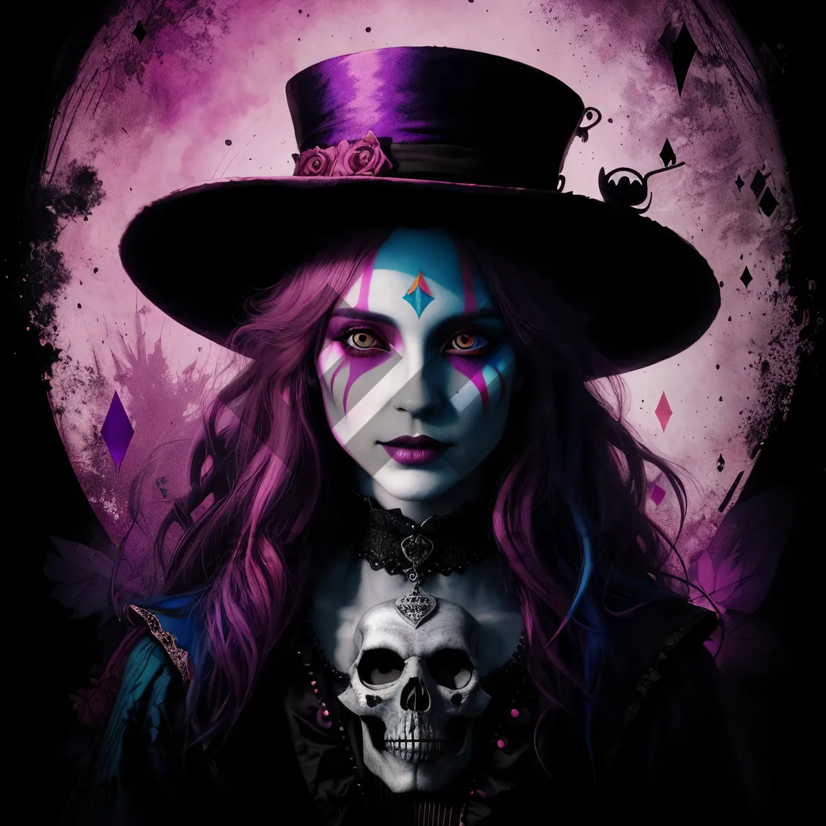 Picture of Black Sorcerer Lady in Attractive Mask Costume Makeup