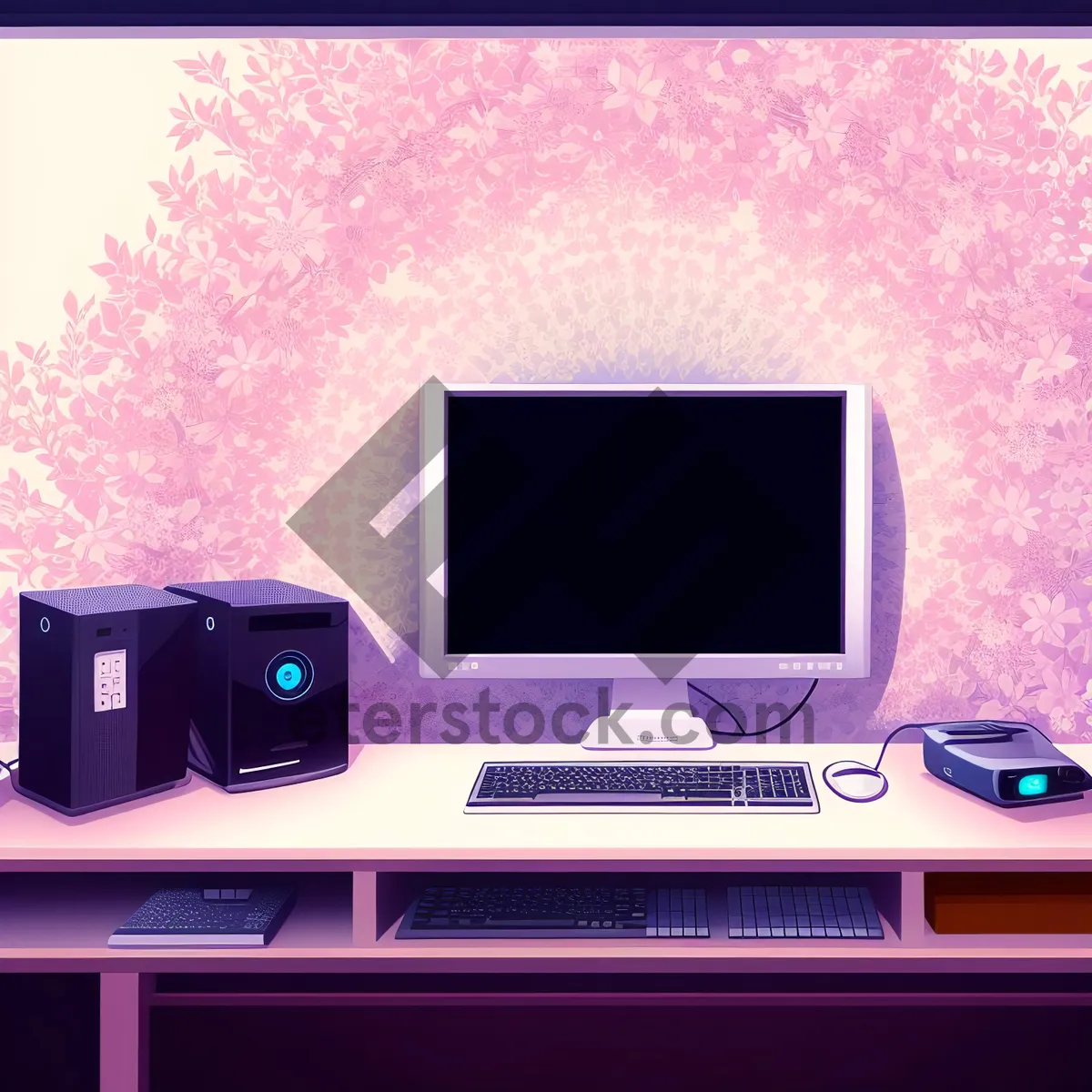 Picture of Modern Desktop Computer Display with Keyboard