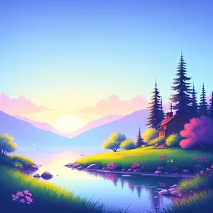 Serene Summer Sunset Over Island Landscape