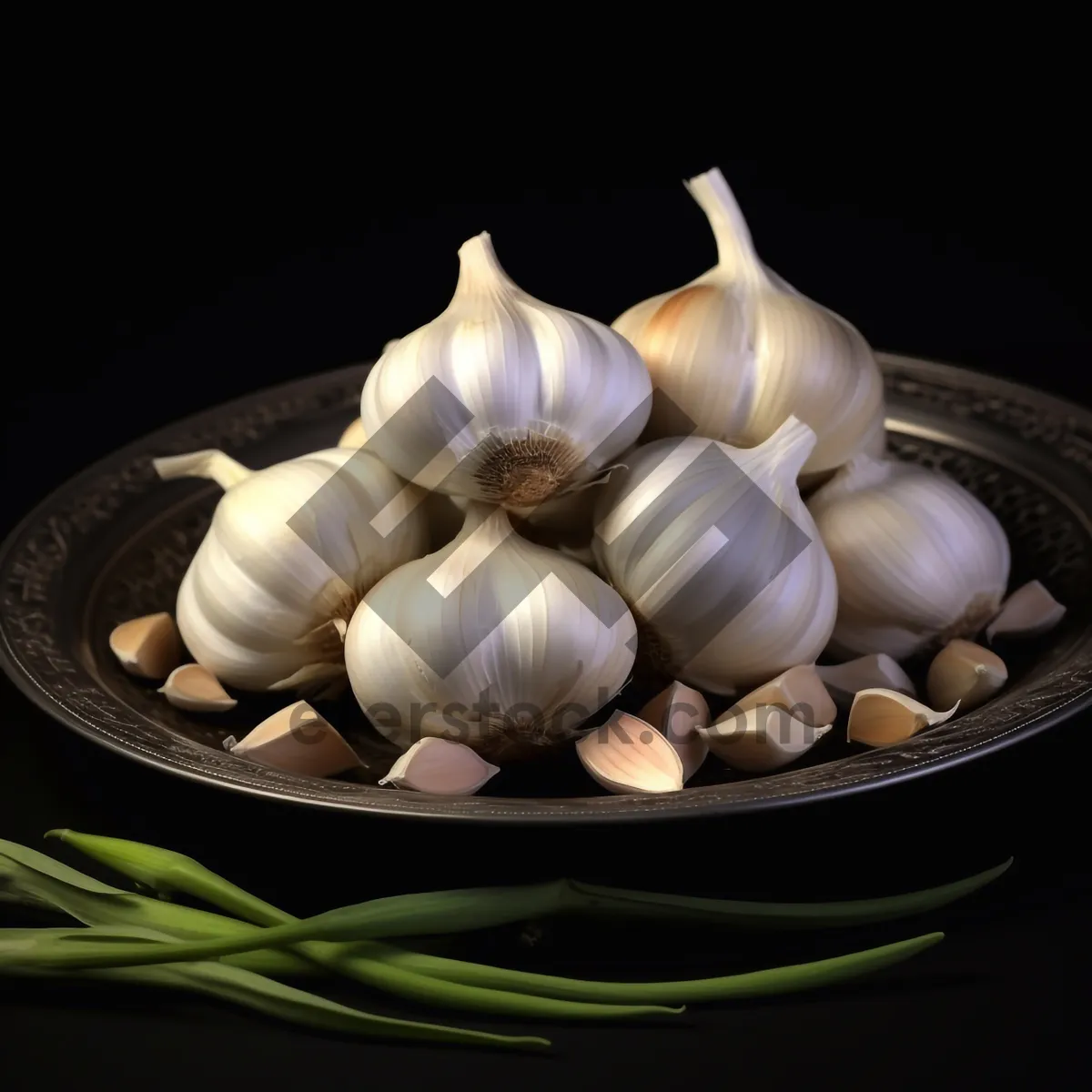 Picture of Fresh organic garlic and onion bulbs - essential ingredients for cooking.