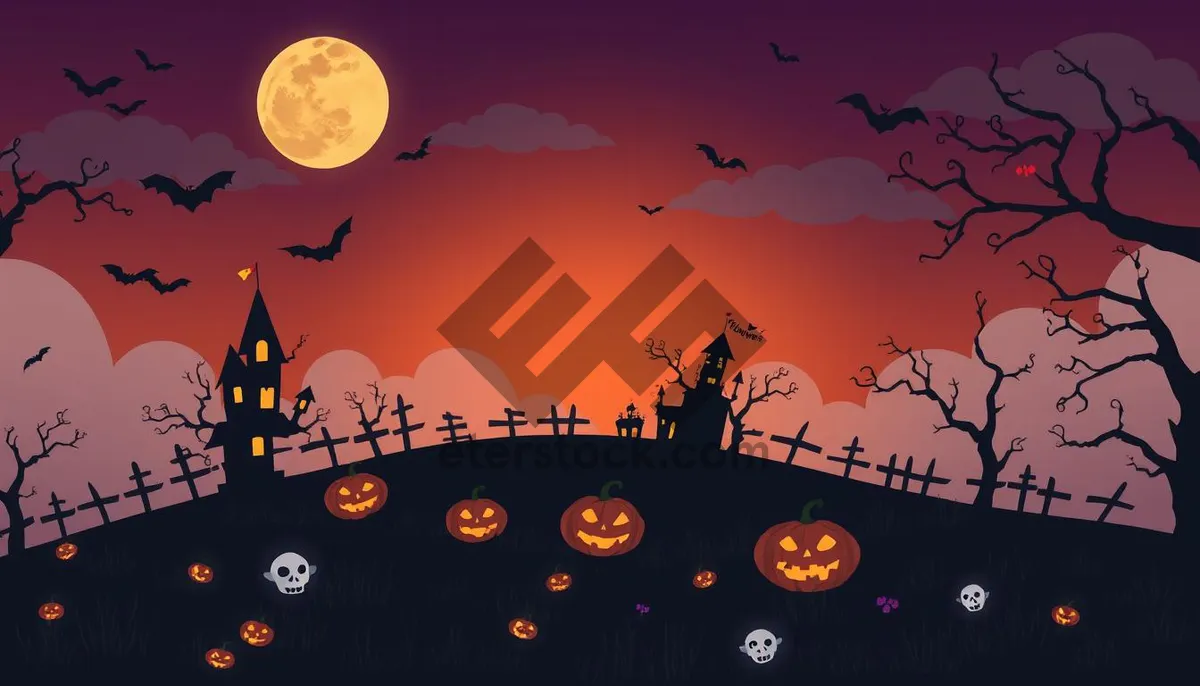 Picture of Halloween Night Silhouette with Moon and Pumpkins
