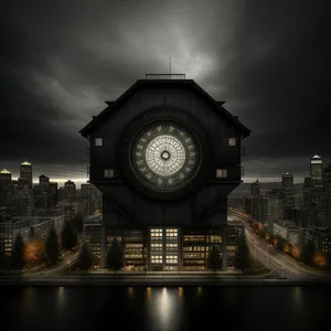 Nighttime Cityscape with Clock Tower and River