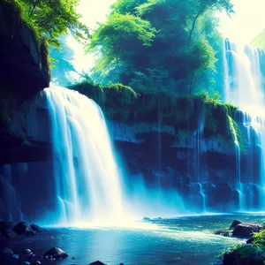 Rushing Waters in Serene Forest Landscape