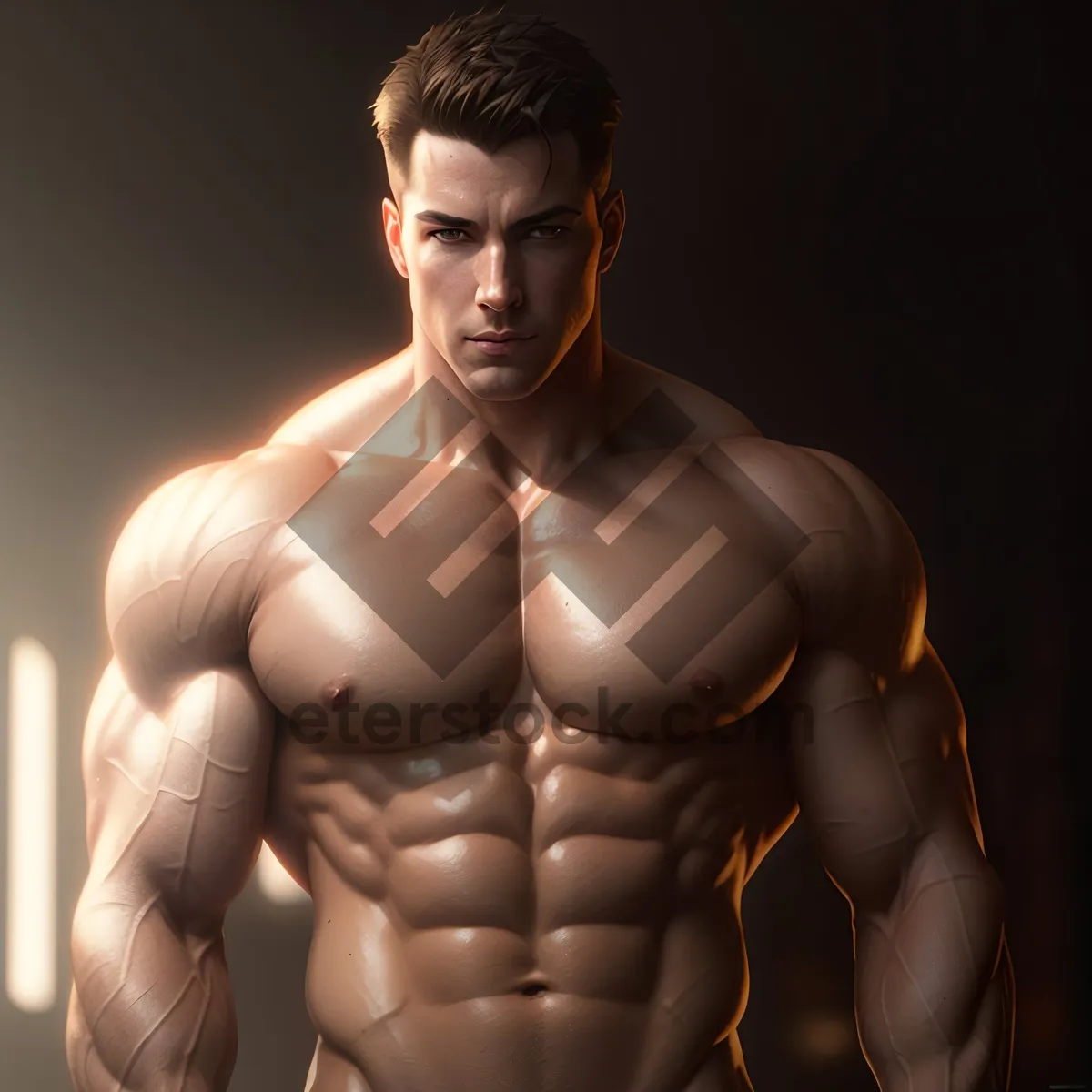 Picture of Powerful Torso: Muscular Male Bodybuilder Posing