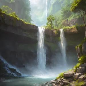 Serenity in Motion: Majestic Mountain Waterfall