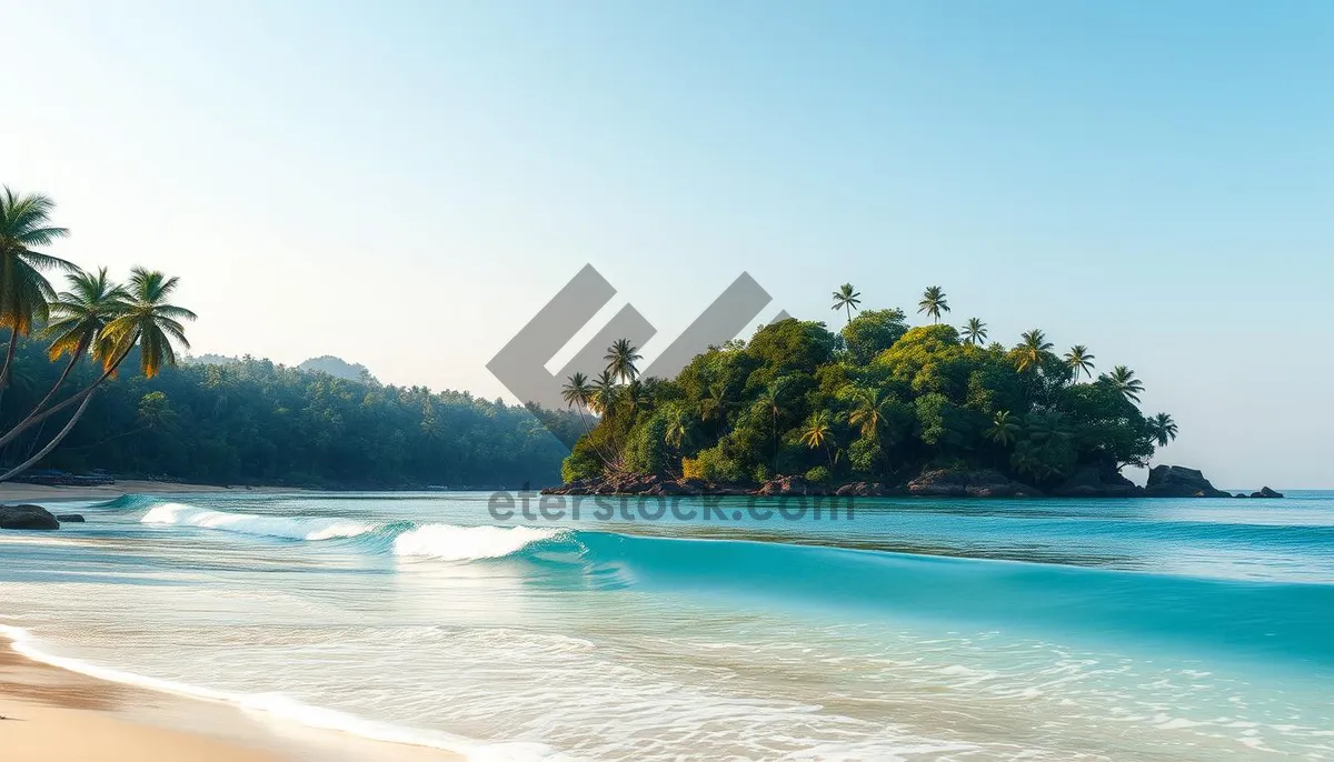 Picture of Turquoise Bay under Sunny Sky with Palm Trees