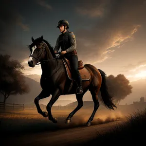 Horseback Cowboy Riding Stallion in Outdoor Equestrian Sport