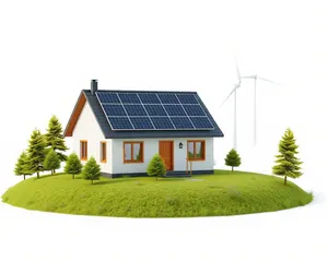 Modern energy-efficient home with solar panel generator