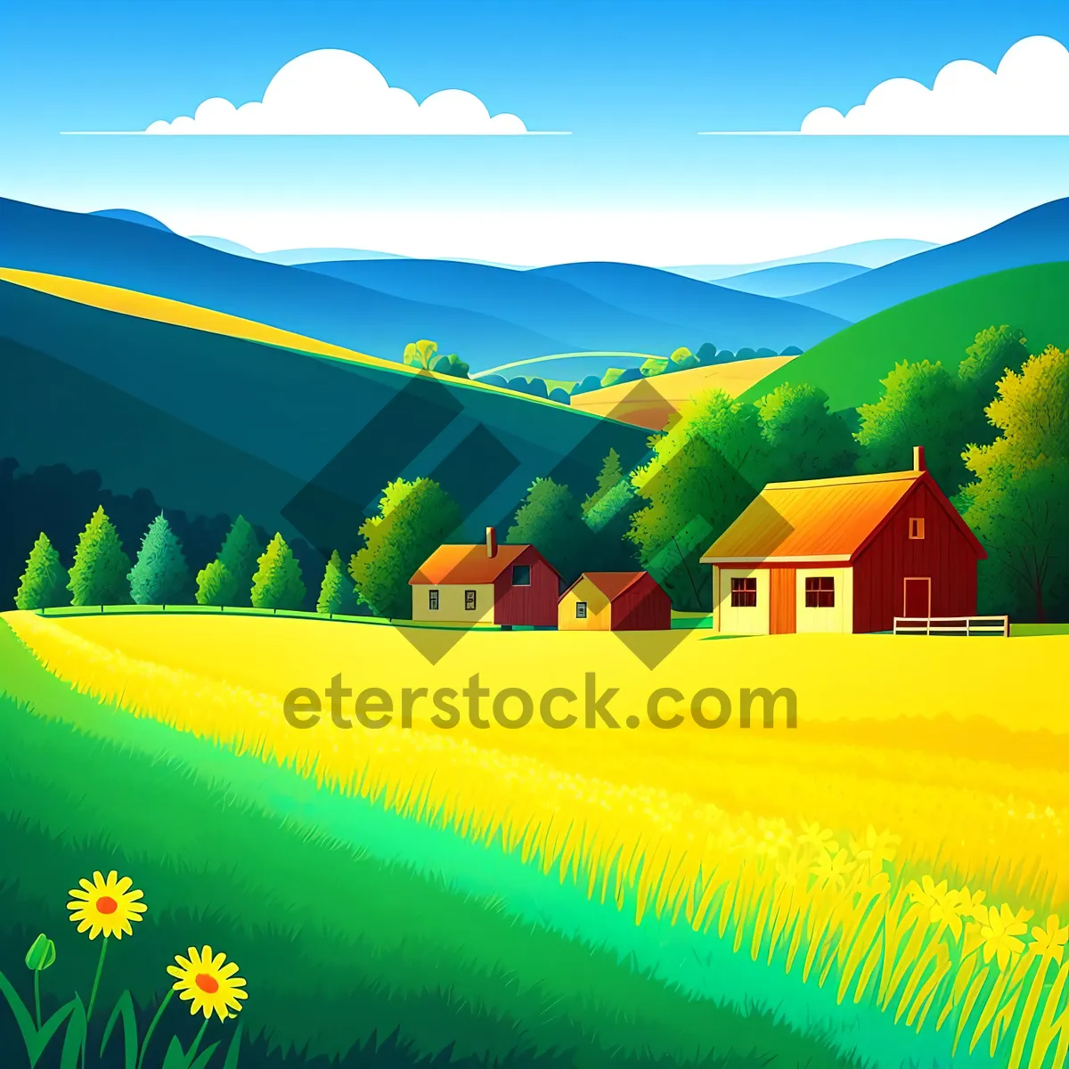 Picture of Serene Sunset Over Grassy Hill and Meadow
