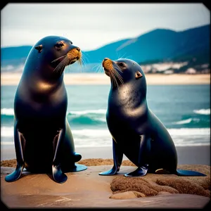 Playful Sea Lion Basking on Sandy Beach