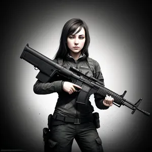 Sexy Black Rifle Portrait - Attractive Adult with Machine Gun