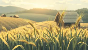 Golden Wheat Field in Sunny Countryside Landscape