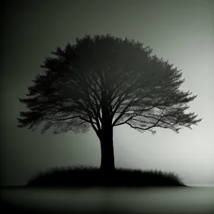 Serene Oak at Sunset Amongst Rustling Grass