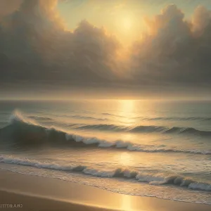 Golden Horizon over Beach Waves