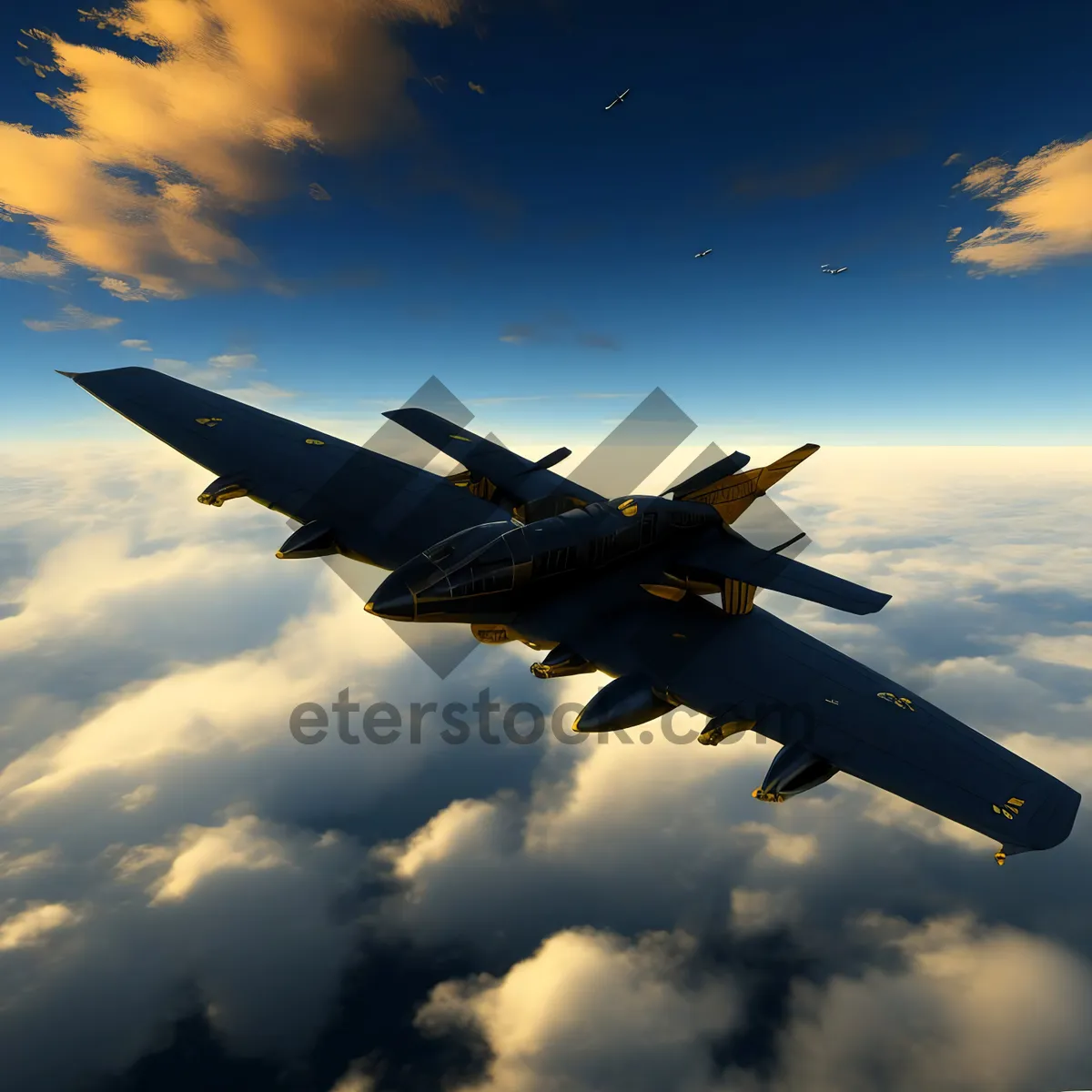 Picture of High-speed jet aircraft flying in the sky.