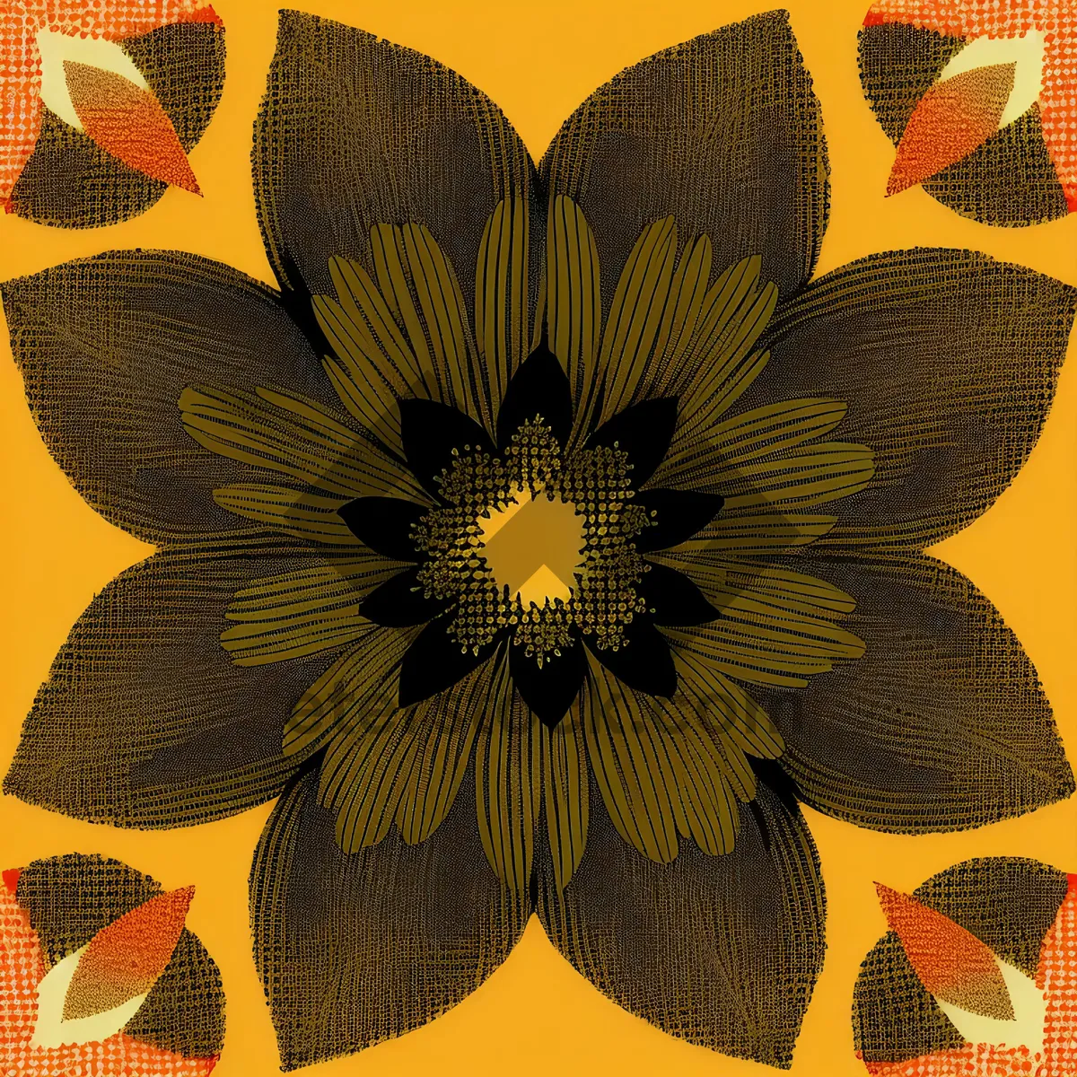 Picture of Retro Floral Wallpaper with Yellow and Orange Flowers