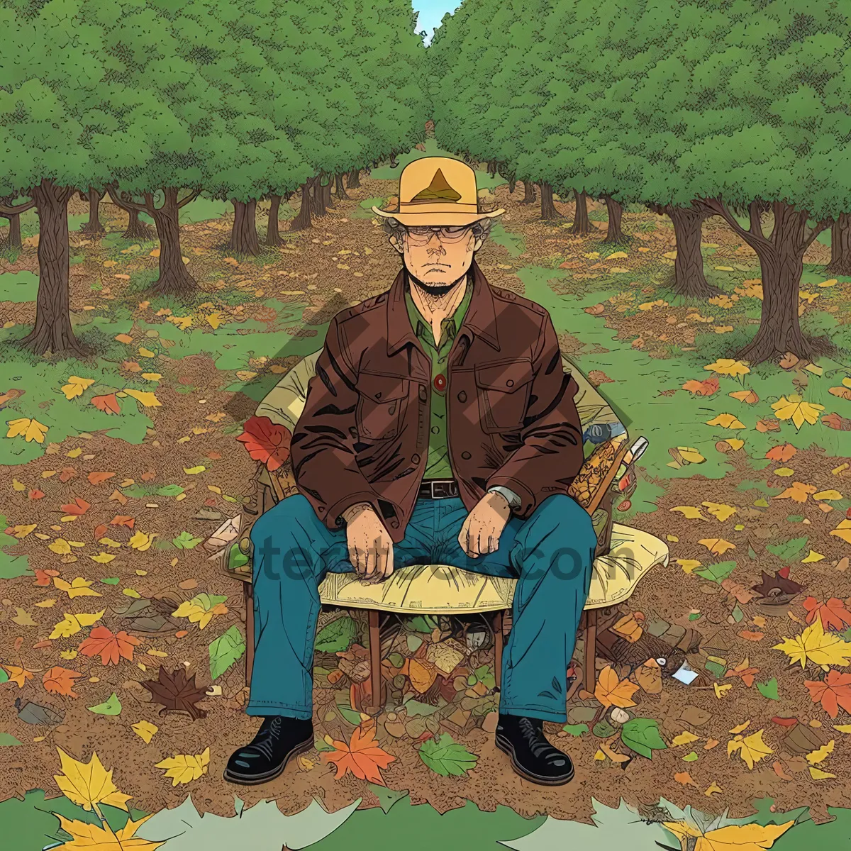 Picture of Autumn Farmer in Park Surrounded by Nature