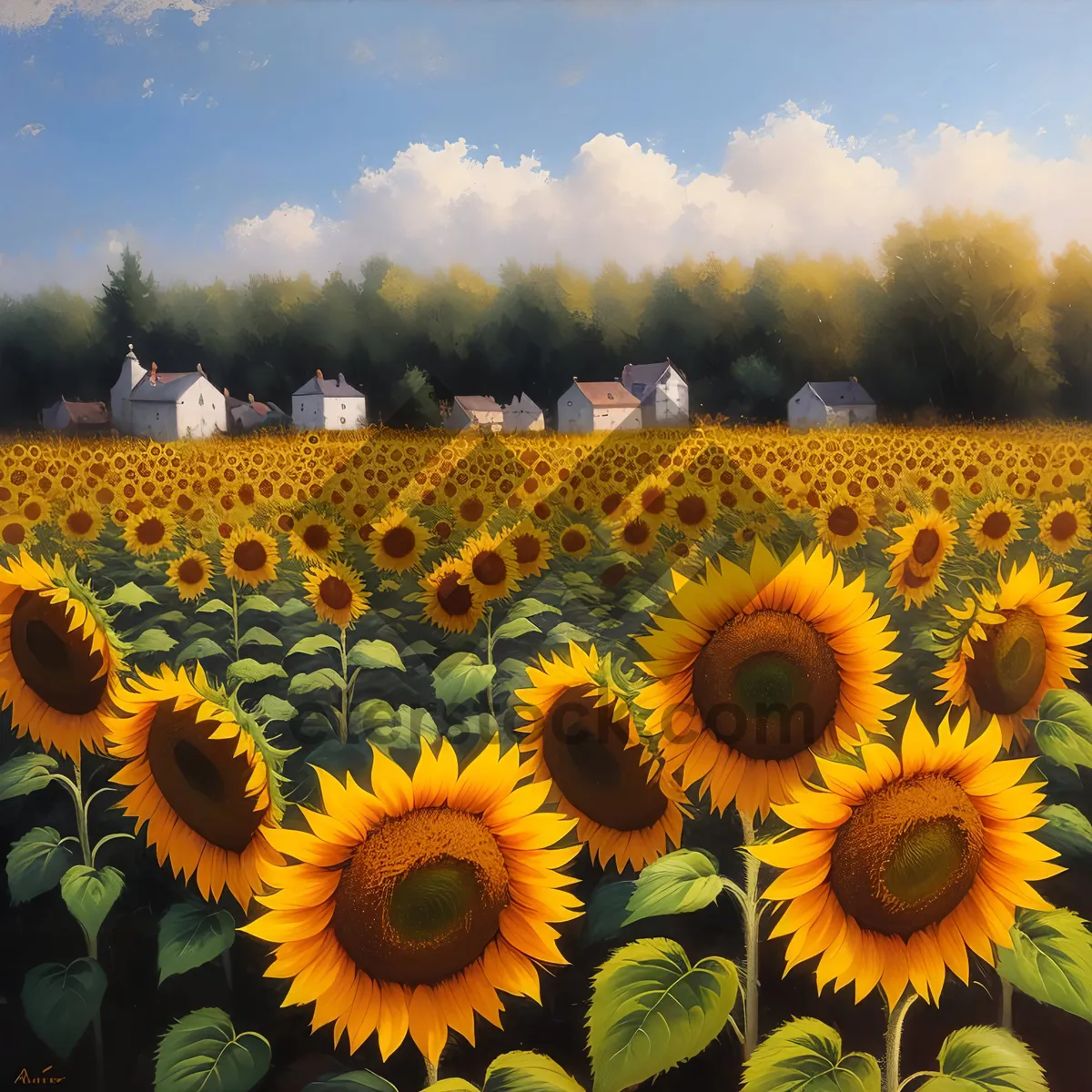 Picture of Bright Summer Sunflowers in a Vibrant Field