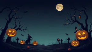 Halloween Night Silhouette Moon Background with Glowing Stars