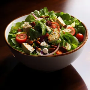 Delicious vegetable salad with fresh tomatoes and lettuce.