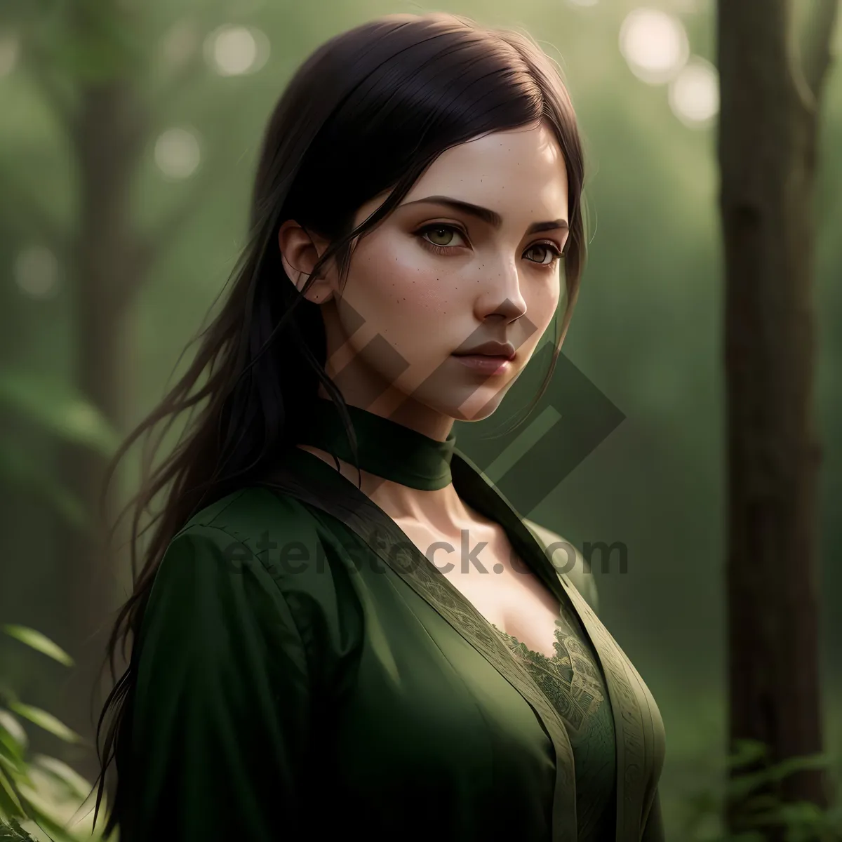 Picture of Smiling Brunette Beauty in Outdoor Park