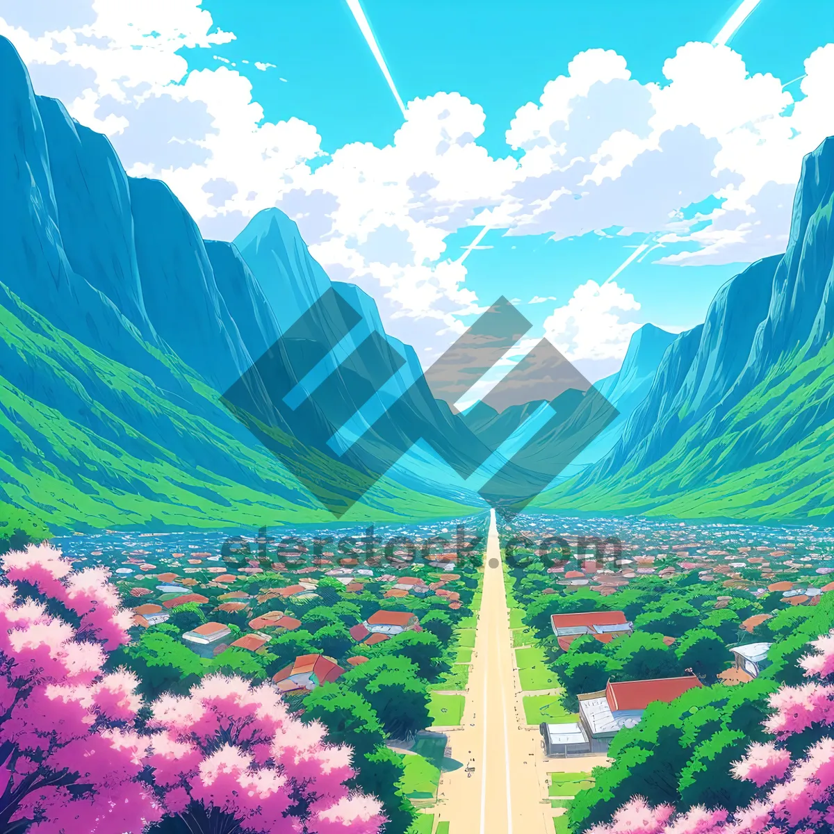 Picture of Vibrant Summer Countryside with Clear Blue Sky