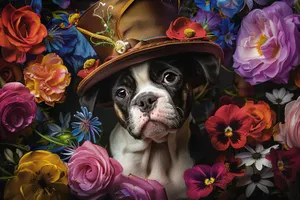 Funny Bulldog Terrier in Cute Costume Studio Portrait.