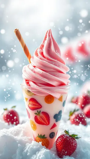 Fresh Berry Ice Cream Cone with Vanilla Cream