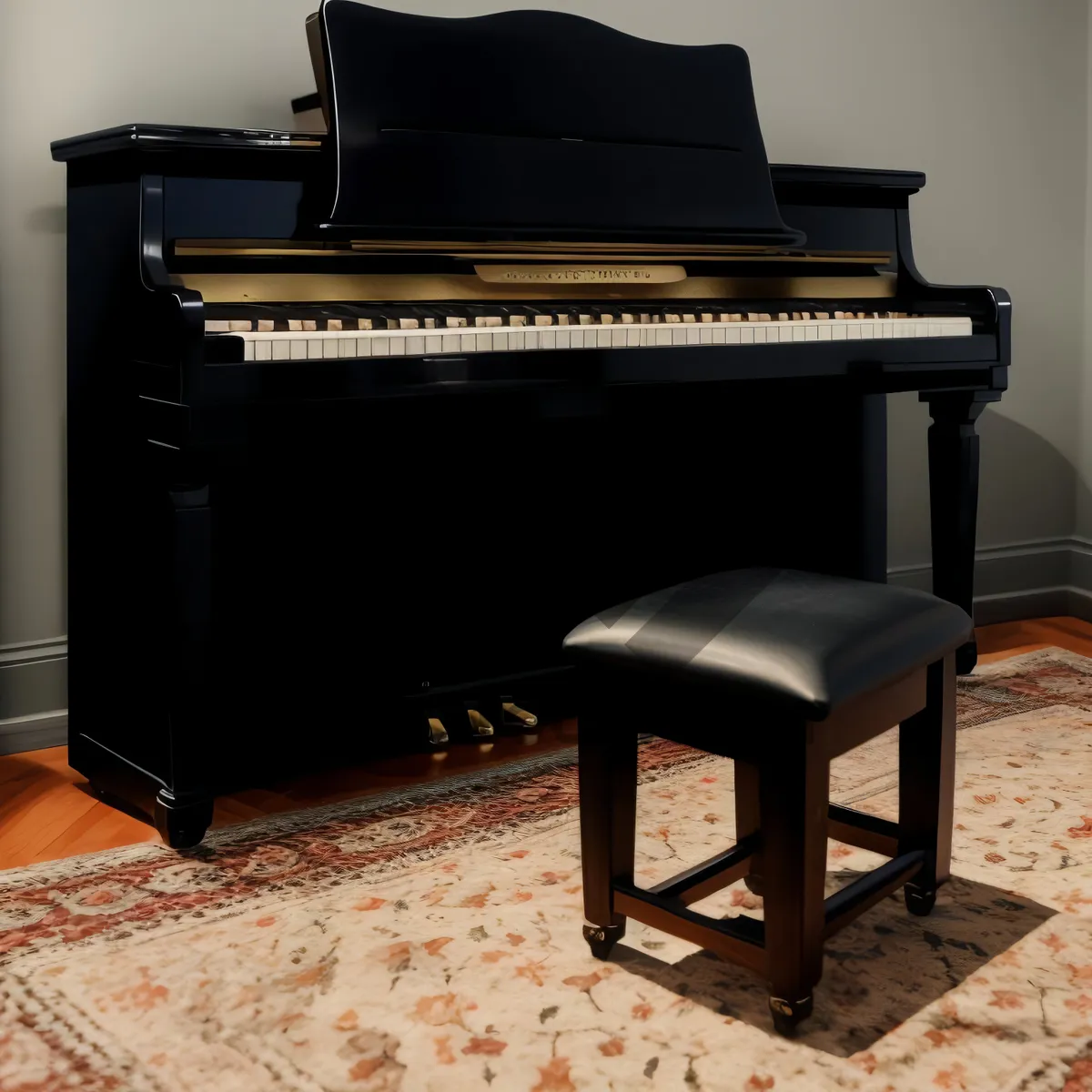 Picture of Grand piano and music stool in elegant room interior