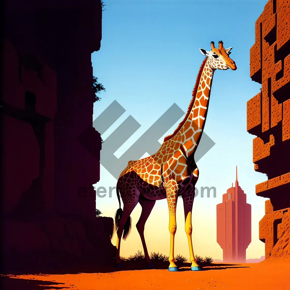 Picture of Wildlife Sunset at Desert Safari: Giraffe Silhouette