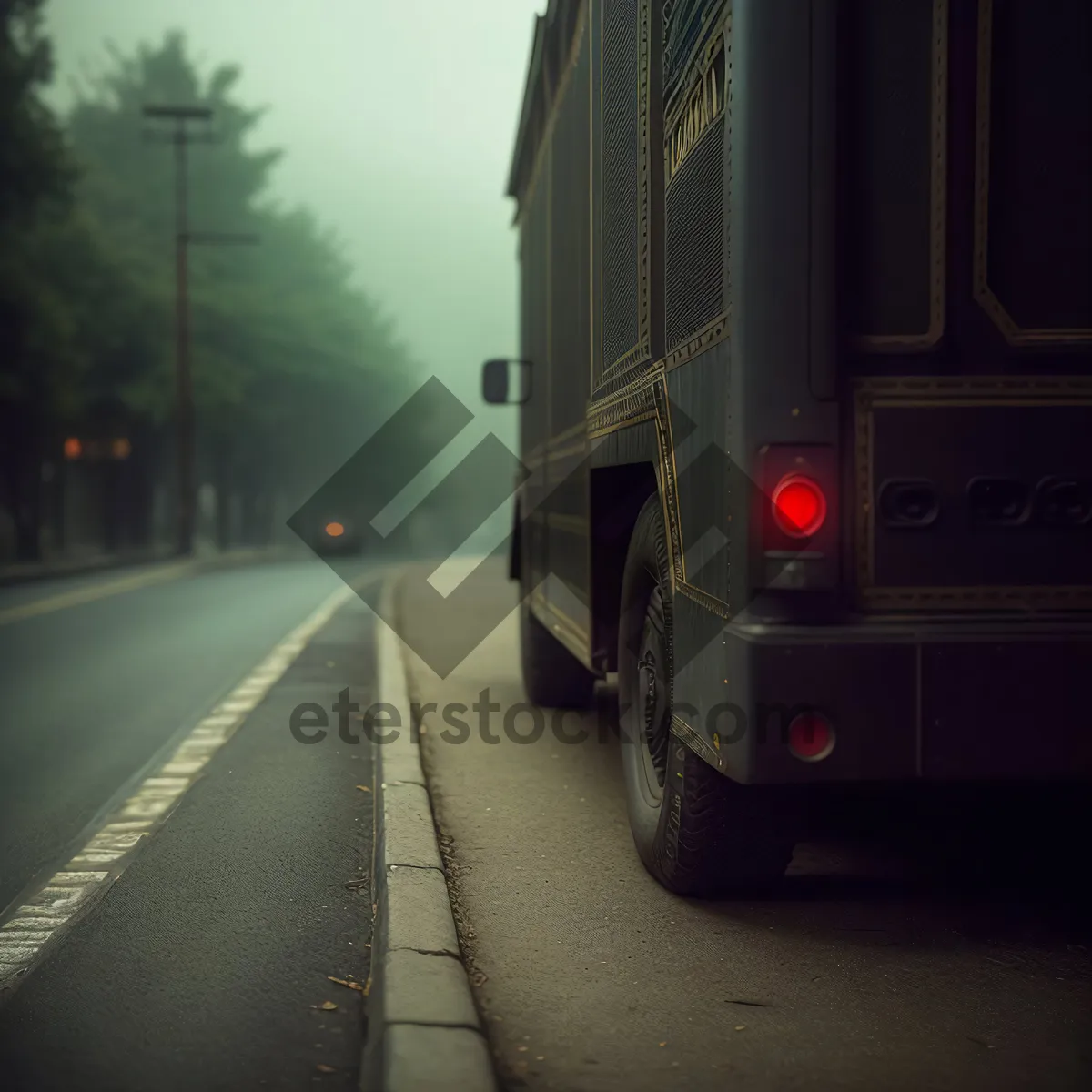 Picture of Fast-moving shuttle bus on city highway