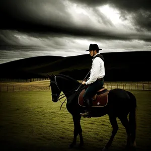 Stunning Sunset Silhouette of a Cowboy Riding a Stallion on the Beach