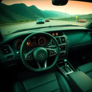 Modern Car Cockpit with Luxurious Steering Wheel