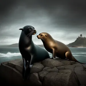 Coastal Arctic Seabird with Eared Seal