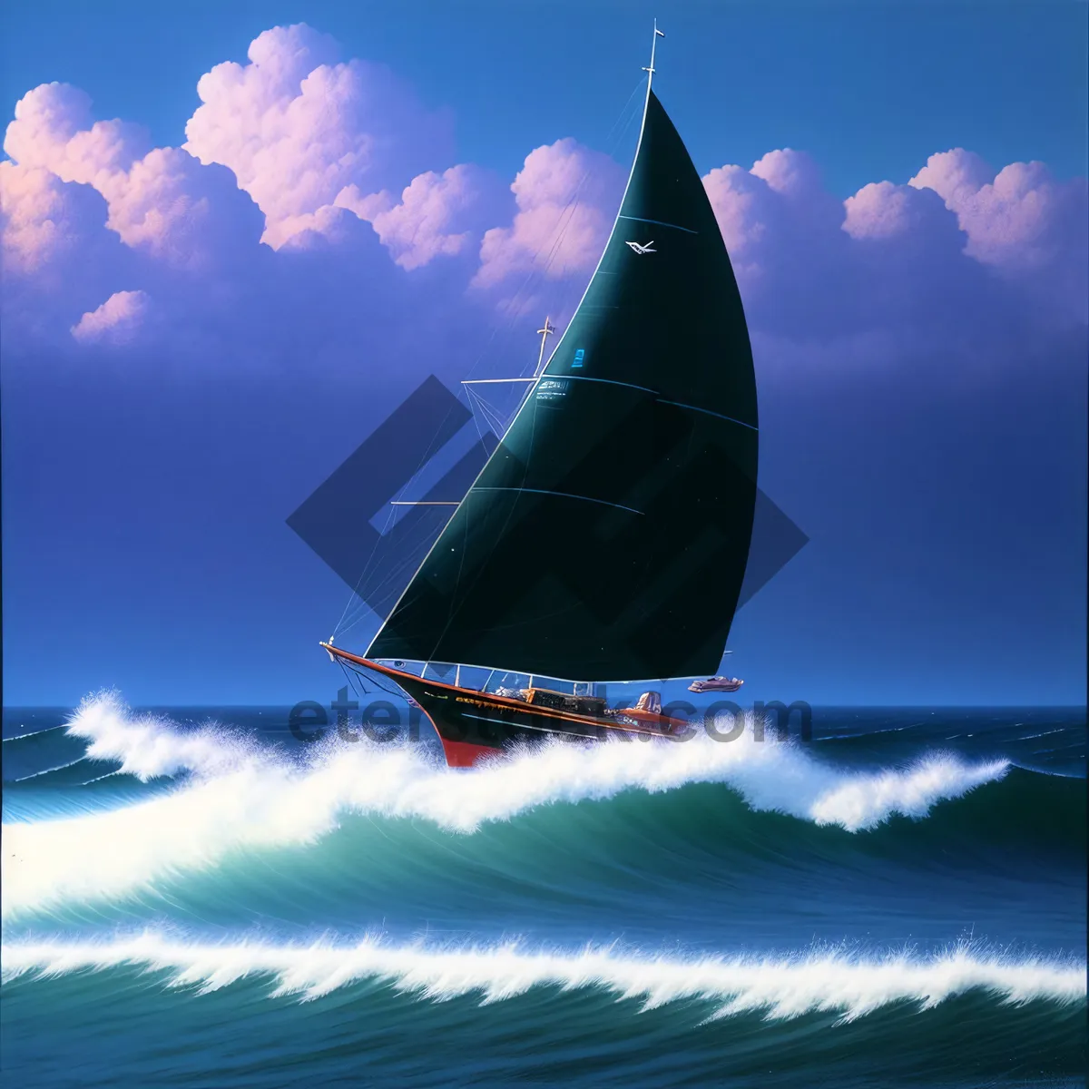 Picture of Sunset Sailboat on Ocean Waves