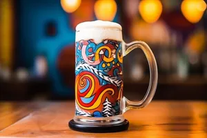 Hot black coffee in glass mug on table