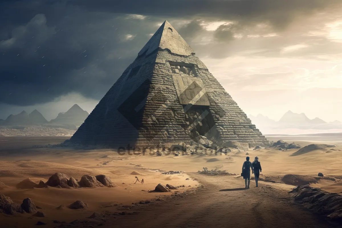 Picture of Ancient Egyptian Pyramid Against Dramatic Skylandscape