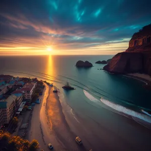 Sunset Serenity on Sandy Beach: Scenic Seaside Soiree