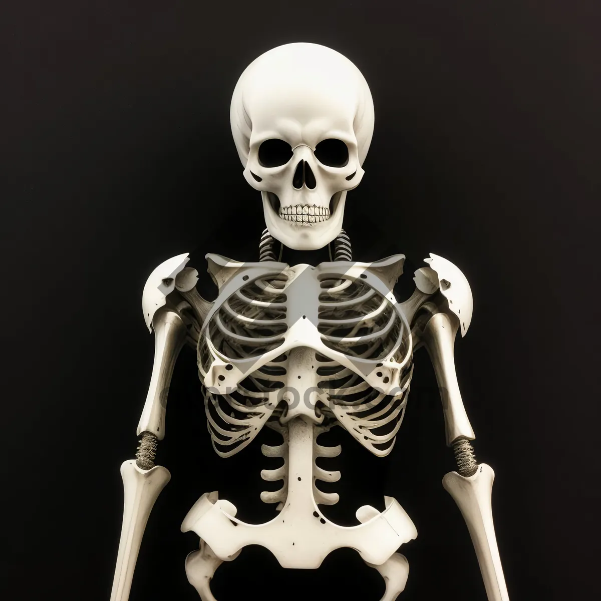 Picture of Terrifying skeletal pirate bust with skull and bones.