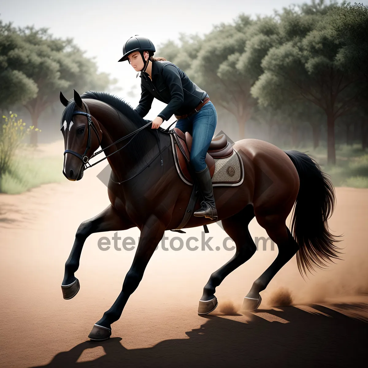 Picture of Graceful Thoroughbred Stallion in Equestrian Competition