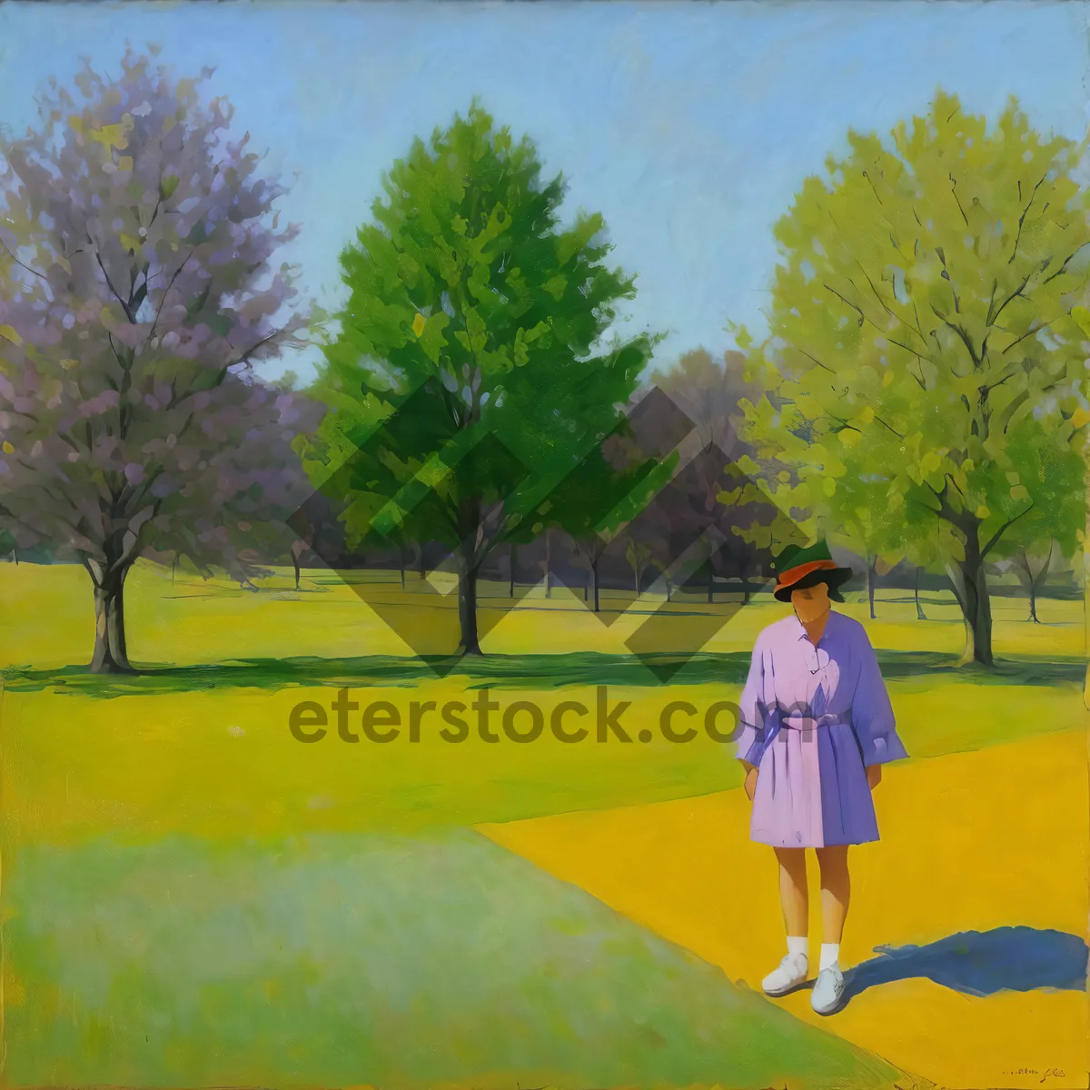 Picture of Vibrant Golf Course Landscape: Golfer Playing Amidst Rapeseed Fields