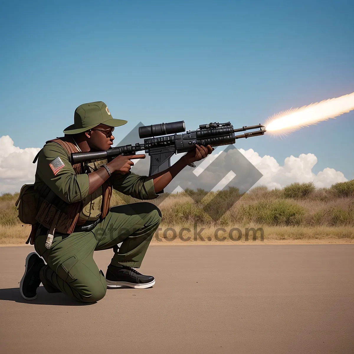 Picture of Combat-ready soldier armed with advanced weaponry