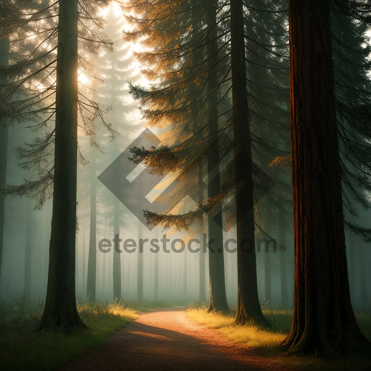 Picture of Forest Morning Bliss: Serene Tree Canopy in Autumn