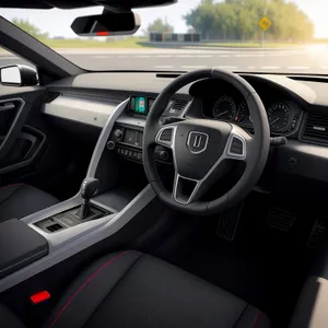Speedy Drive: Modern Car Steering Wheel in Interior