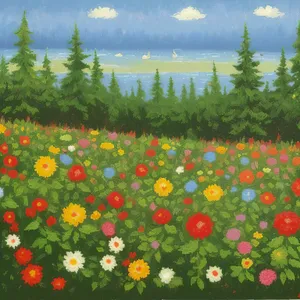 Colorful Blooms in Sunny Meadow