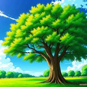 Serene Summer Meadow Under Majestic Oak Tree