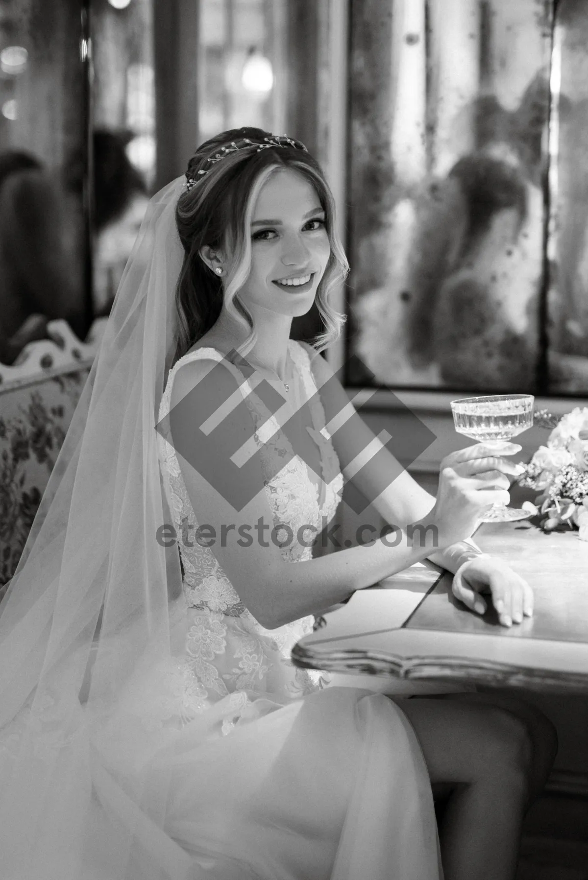 Picture of Beautiful bride and groom embrace on wedding day